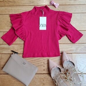 Zara raspberry pink mock neck short sleeve crop top size XS